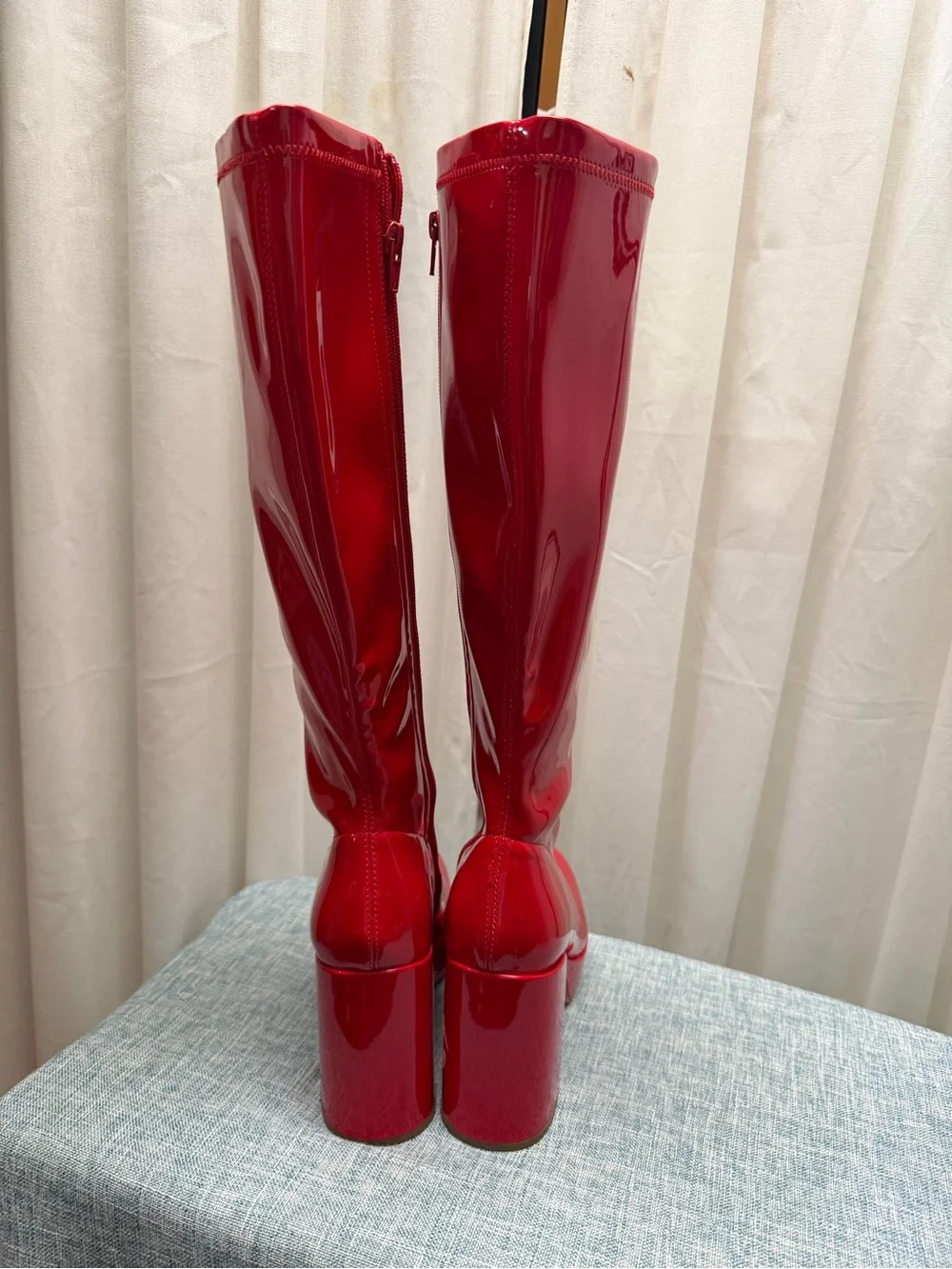 Dream Pairs Red Patent Knee High Platform Boots Chunky Heel Retro Go-Go